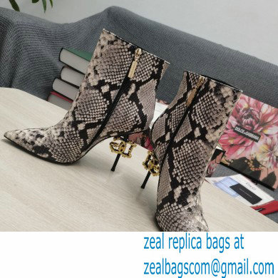 Dolce  &  Gabbana Thin Heel 10.5cm Leather Ankle Boots Snake Print Gray with Baroque DG Heel 2021